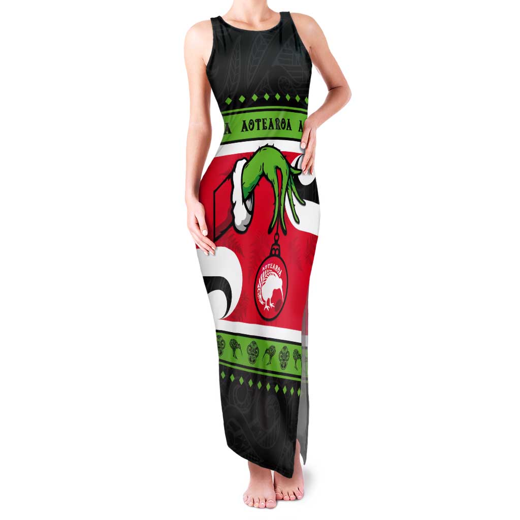 New Zealand Funny Christmas Tank Maxi Dress Maori Tiki LT05 Women Black - Polynesian Pride