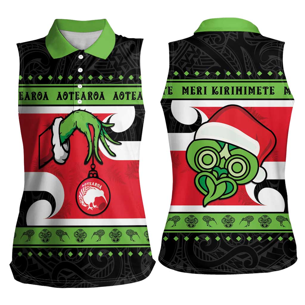 New Zealand Funny Christmas Women Sleeveless Polo Shirt Maori Tiki LT05 - Polynesian Pride
