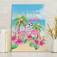 Hawaii Christmas Canvas Wall Art Deck The Palms Holiday Flamingos LT05 Without Frame Blue - Polynesian Pride