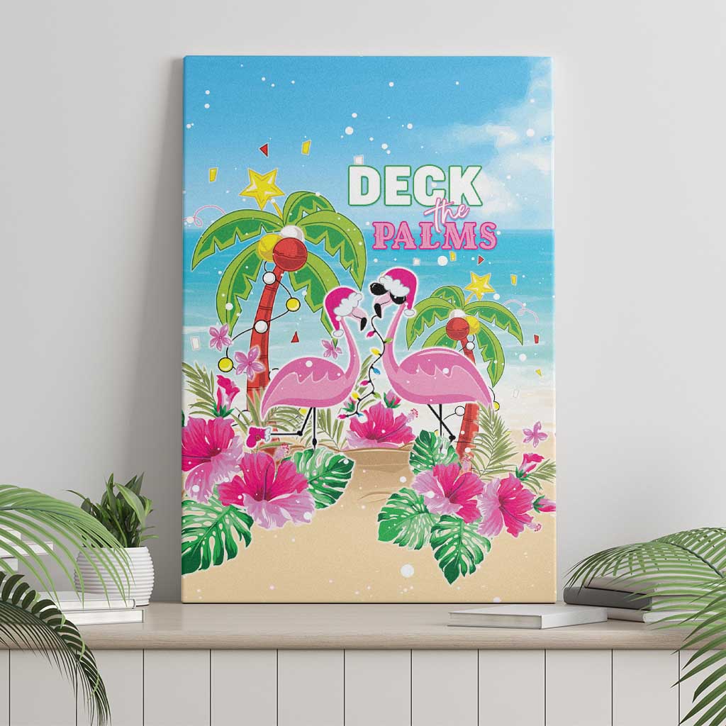 Hawaii Christmas Canvas Wall Art Deck The Palms Holiday Flamingos LT05 - Polynesian Pride