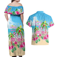 Hawaii Christmas Couples Matching Off Shoulder Maxi Dress and Hawaiian Shirt Deck The Palms Holiday Flamingos LT05 - Polynesian Pride
