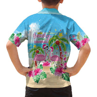 Hawaii Christmas Family Matching Off The Shoulder Long Sleeve Dress and Hawaiian Shirt Deck The Palms Holiday Flamingos LT05 - Polynesian Pride