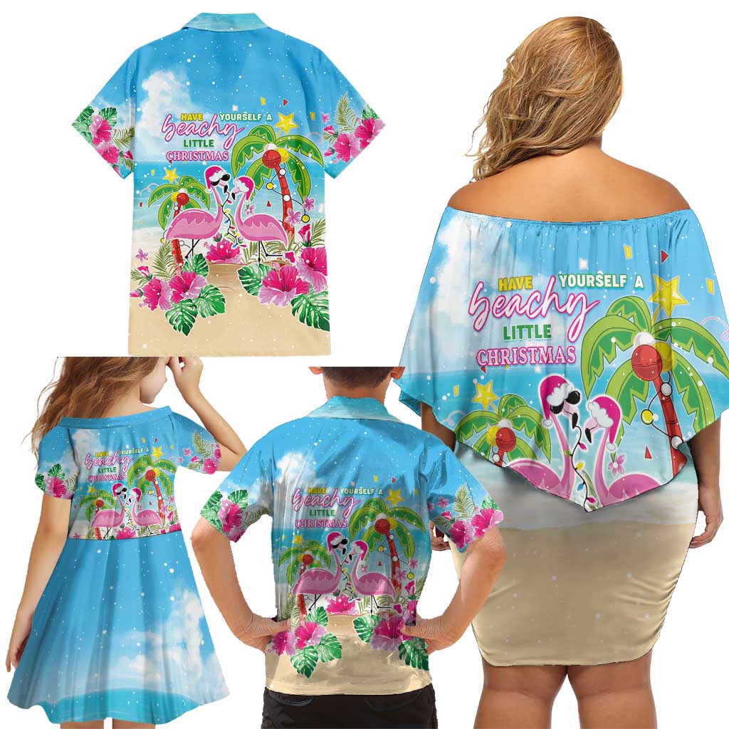 Hawaii Christmas Family Matching Off Shoulder Short Dress and Hawaiian Shirt Deck The Palms Holiday Flamingos LT05 - Polynesian Pride