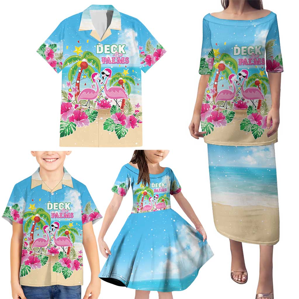 Hawaii Christmas Family Matching Puletasi and Hawaiian Shirt Deck The Palms Holiday Flamingos LT05 - Polynesian Pride