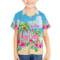 Hawaii Christmas Family Matching Puletasi and Hawaiian Shirt Deck The Palms Holiday Flamingos LT05 Son's Shirt Blue - Polynesian Pride