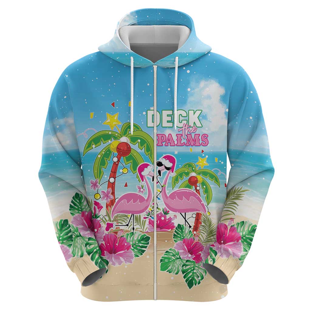 Hawaii Christmas Hoodie Deck The Palms Holiday Flamingos