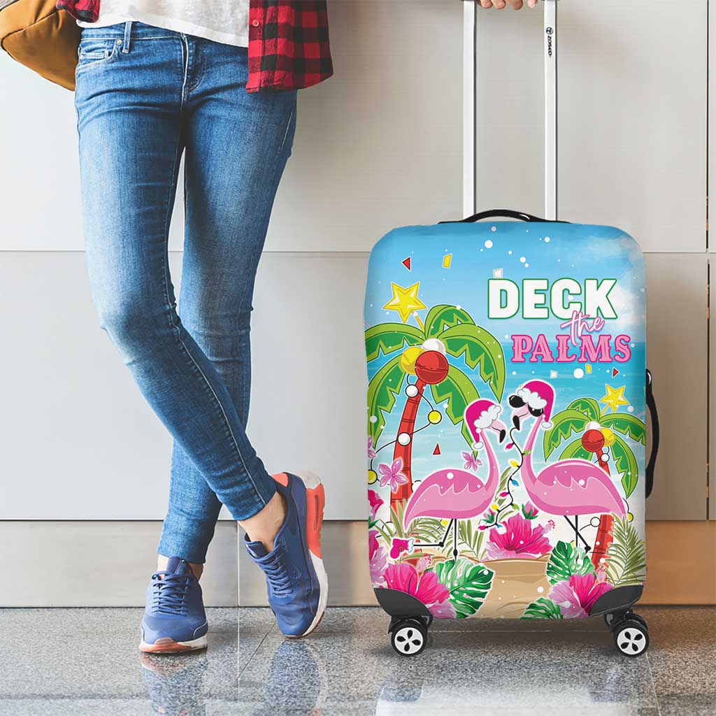 Hawaii Christmas Luggage Cover Deck The Palms Holiday Flamingos