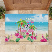 Hawaii Christmas Rubber Doormat Deck The Palms Holiday Flamingos LT05 Blue - Polynesian Pride