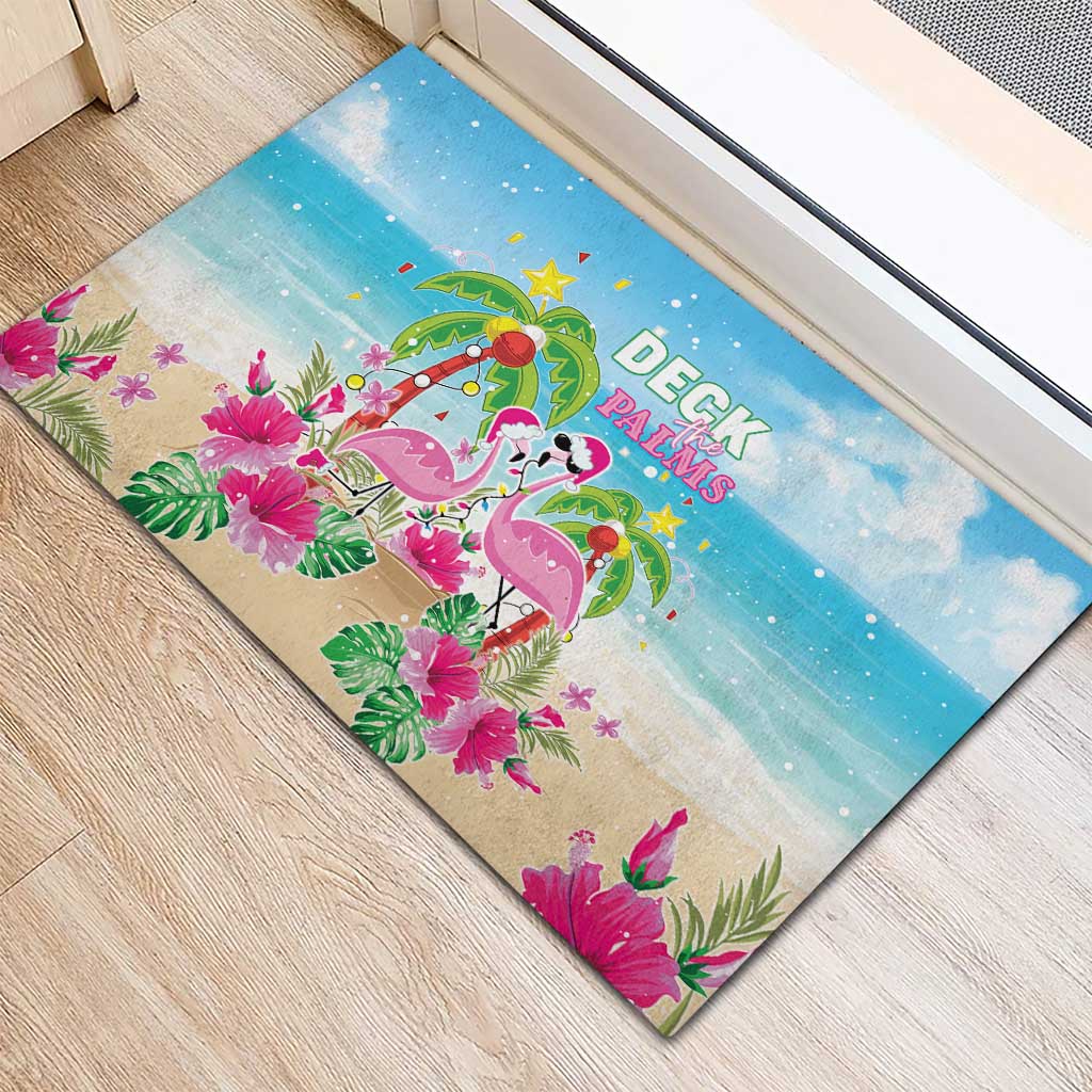 Hawaii Christmas Rubber Doormat Deck The Palms Holiday Flamingos LT05 - Polynesian Pride