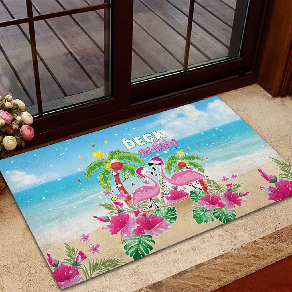 Hawaii Christmas Rubber Doormat Deck The Palms Holiday Flamingos LT05 - Polynesian Pride