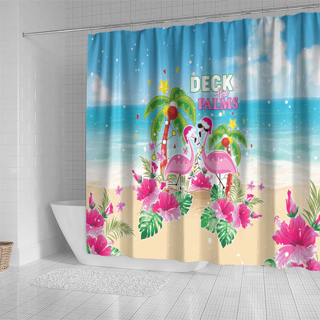 Hawaii Christmas Shower Curtain Deck The Palms Holiday Flamingos