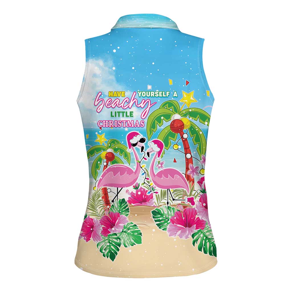 Hawaii Christmas Women Sleeveless Polo Shirt Deck The Palms Holiday Flamingos LT05 - Polynesian Pride