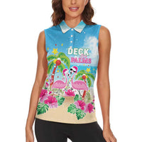 Hawaii Christmas Women Sleeveless Polo Shirt Deck The Palms Holiday Flamingos LT05 - Polynesian Pride