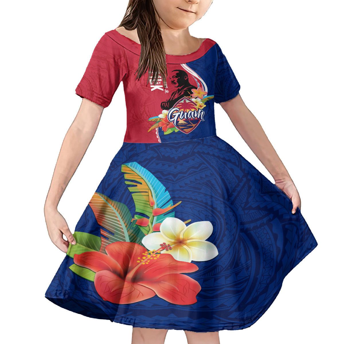 Guam Martin Luther King Jr Day Family Matching Summer Maxi Dress and Hawaiian Shirt LT05 Daughter's Dress Red - Polynesian Pride