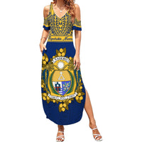 Personalised Repubrikin Naoero Independence Day Family Matching Summer Maxi Dress and Hawaiian Shirt Tamanu With Coat Of Arms LT05 Mom's Dress Yellow - Polynesian Pride