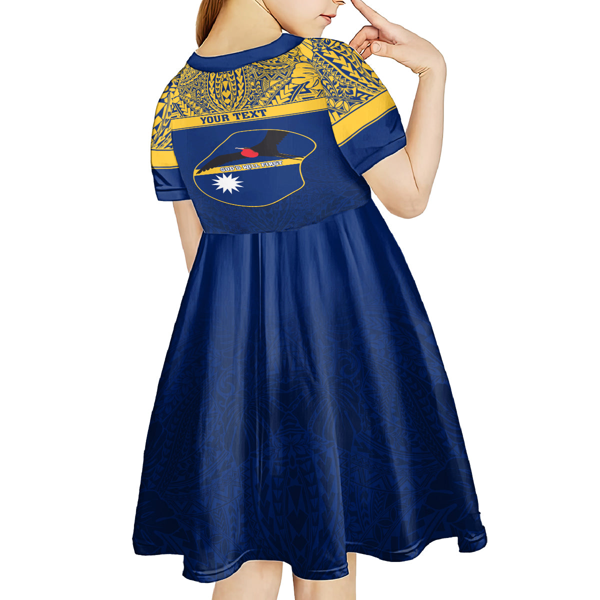 Personalised Repubrikin Naoero Independence Day Kid Short Sleeve Dress Tamanu With Coat Of Arms LT05 - Polynesian Pride