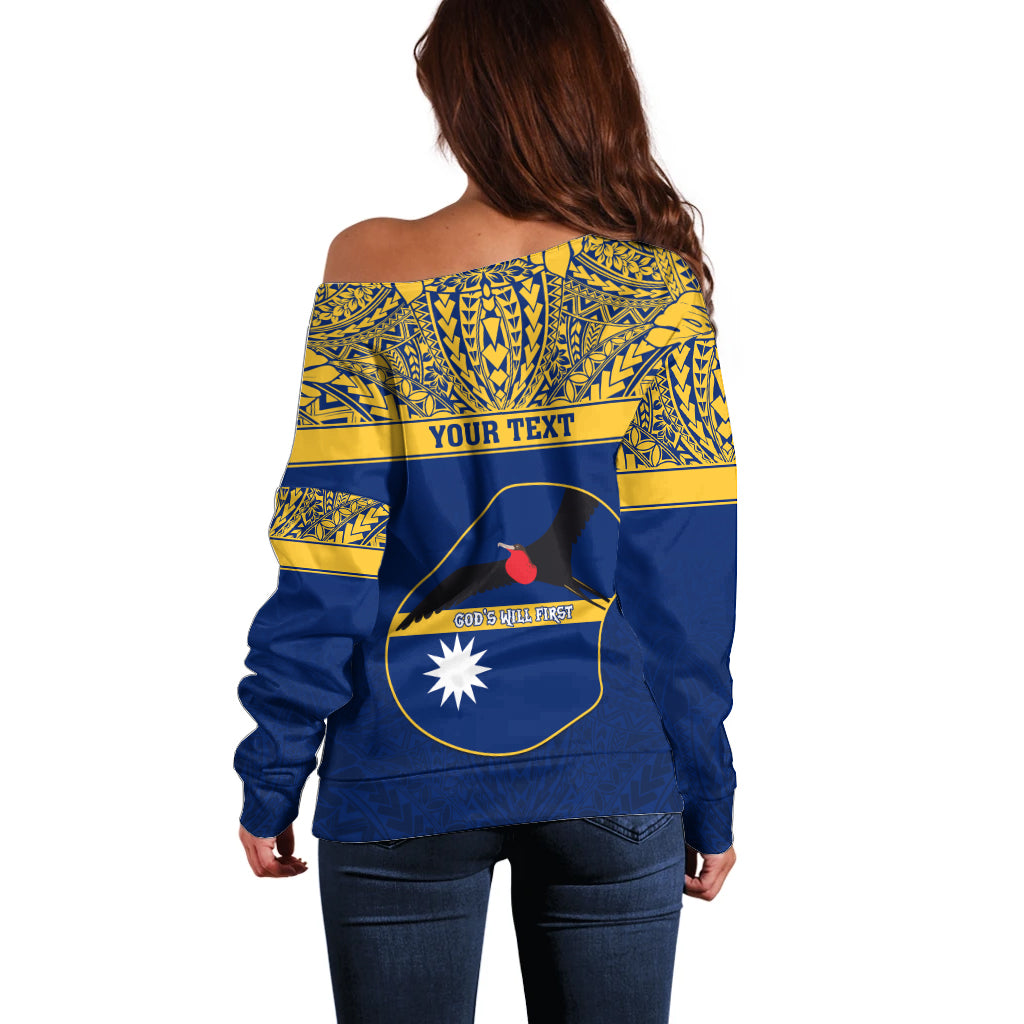 Personalised Repubrikin Naoero Independence Day Off Shoulder Sweater Tamanu With Coat Of Arms LT05 - Polynesian Pride