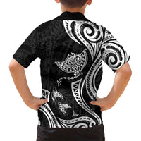 Hawaii Manta Ray Family Matching Long Sleeve Bodycon Dress and Hawaiian Shirt Polynesian Art Tattoo