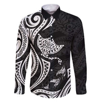 Hawaii Manta Ray Family Matching Mermaid Dress and Hawaiian Shirt Polynesian Art Tattoo LT05 Dad's Shirt - Long Sleeve Black - Polynesian Pride