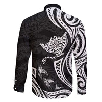 Hawaii Manta Ray Family Matching Off The Shoulder Long Sleeve Dress and Hawaiian Shirt Polynesian Art Tattoo LT05 - Polynesian Pride