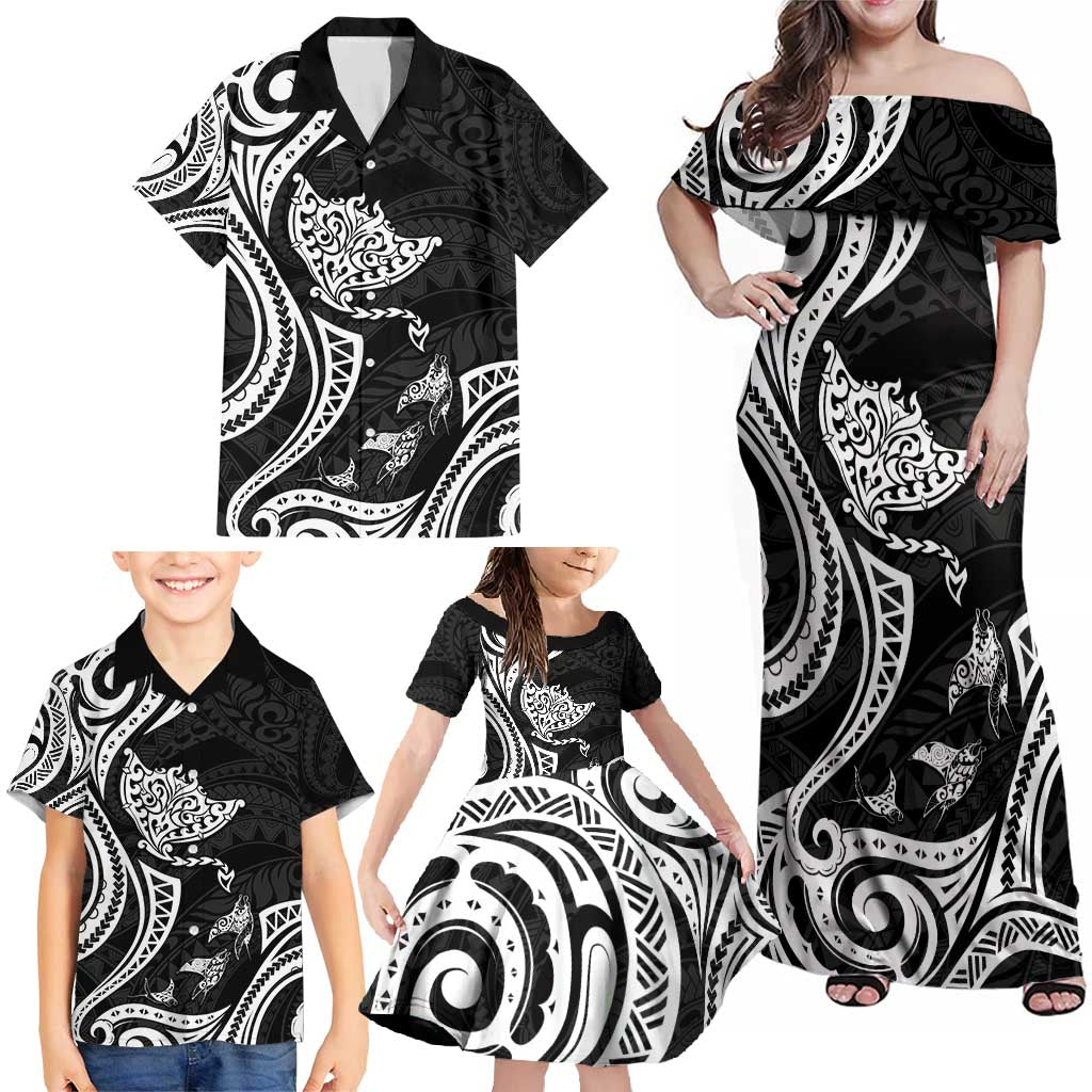Hawaii Manta Ray Family Matching Off Shoulder Maxi Dress and Hawaiian Shirt Polynesian Art Tattoo LT05 - Polynesian Pride