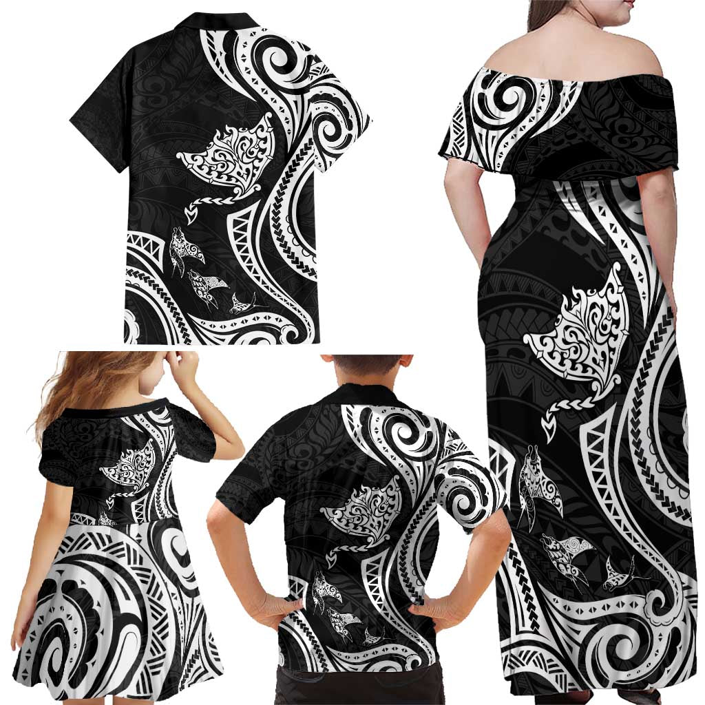 Hawaii Manta Ray Family Matching Off Shoulder Maxi Dress and Hawaiian Shirt Polynesian Art Tattoo LT05 - Polynesian Pride