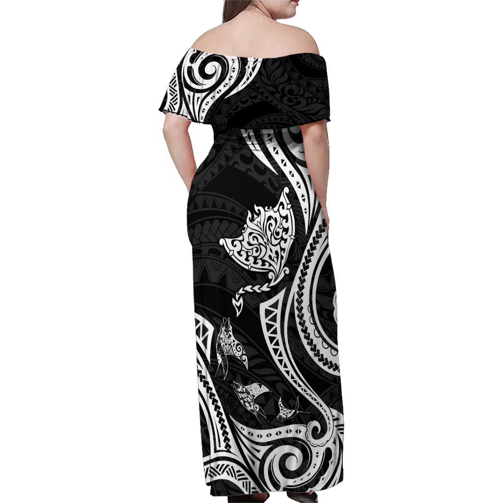 Hawaii Manta Ray Family Matching Off Shoulder Maxi Dress and Hawaiian Shirt Polynesian Art Tattoo LT05 - Polynesian Pride