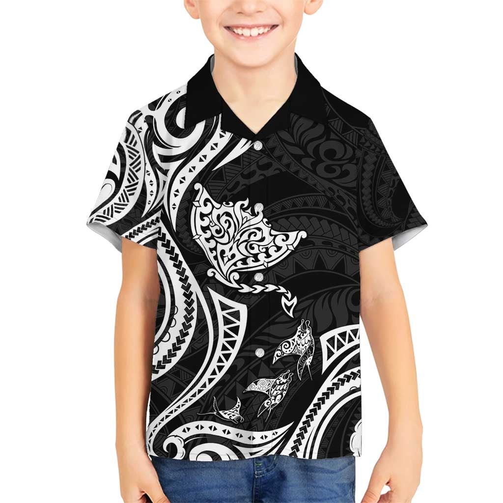 Hawaii Manta Ray Family Matching Off Shoulder Maxi Dress and Hawaiian Shirt Polynesian Art Tattoo LT05 Son's Shirt Black - Polynesian Pride