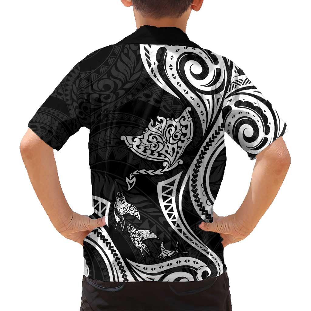 Hawaii Manta Ray Family Matching Off Shoulder Short Dress and Hawaiian Shirt Polynesian Art Tattoo
