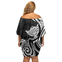Hawaii Manta Ray Family Matching Off Shoulder Short Dress and Hawaiian Shirt Polynesian Art Tattoo