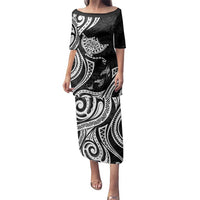 Hawaii Manta Ray Family Matching Puletasi and Hawaiian Shirt Polynesian Art Tattoo LT05 Mom's Dress Black - Polynesian Pride