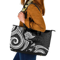 Hawaii Manta Ray Leather Tote Bag Polynesian Art Tattoo LT05 Black - Polynesian Pride