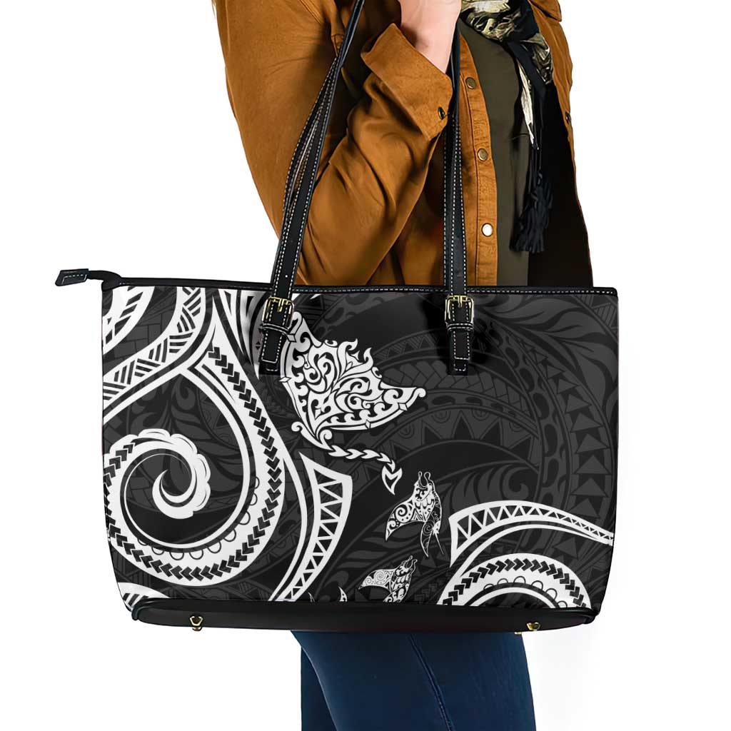 Hawaii Manta Ray Leather Tote Bag Polynesian Art Tattoo LT05 - Polynesian Pride