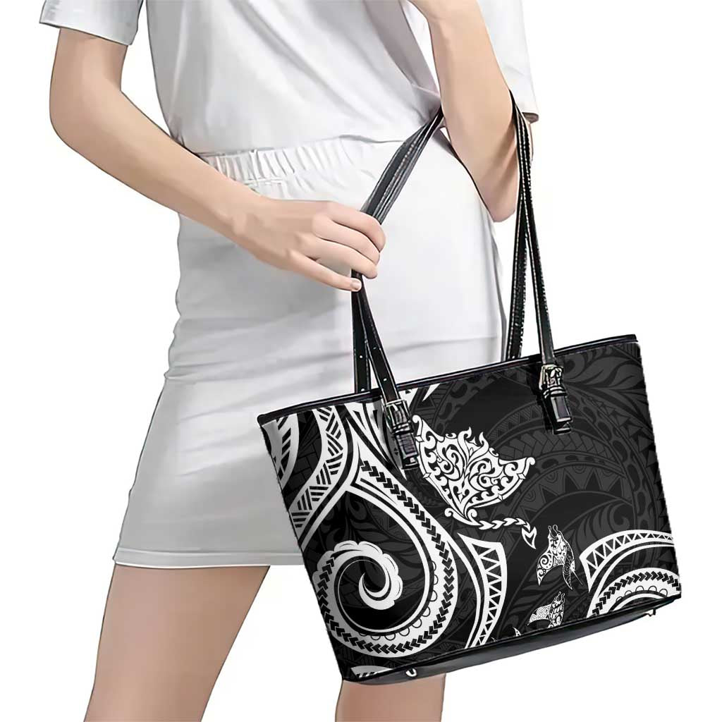 Hawaii Manta Ray Leather Tote Bag Polynesian Art Tattoo LT05 - Polynesian Pride