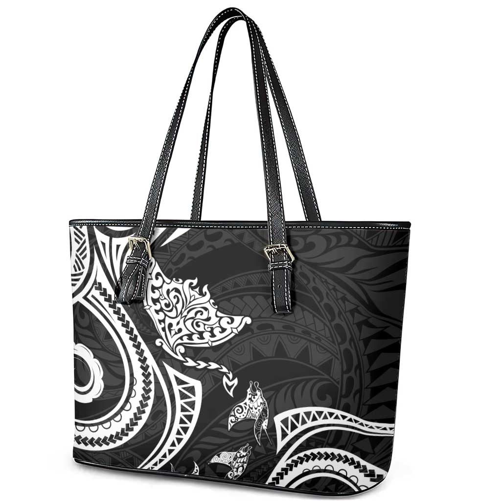 Hawaii Manta Ray Leather Tote Bag Polynesian Art Tattoo LT05 - Polynesian Pride