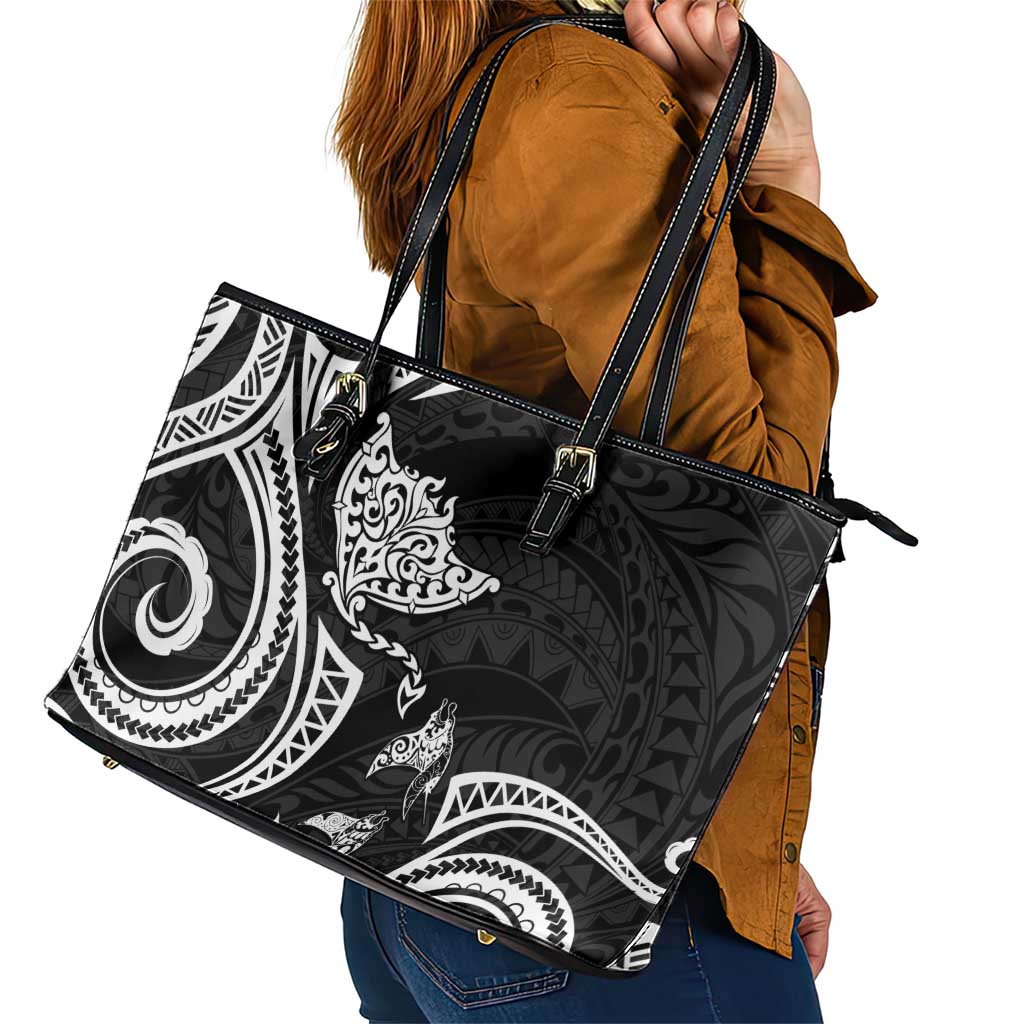 Hawaii Manta Ray Leather Tote Bag Polynesian Art Tattoo LT05 - Polynesian Pride