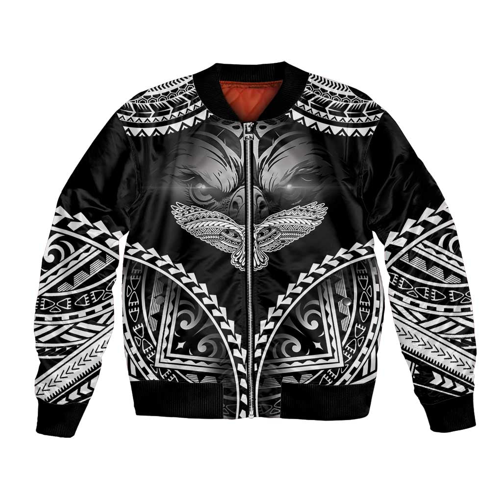 Hawaiian Hawk Bomber Jacket Polynesian Pattern Style LT05 Unisex Black - Polynesian Pride