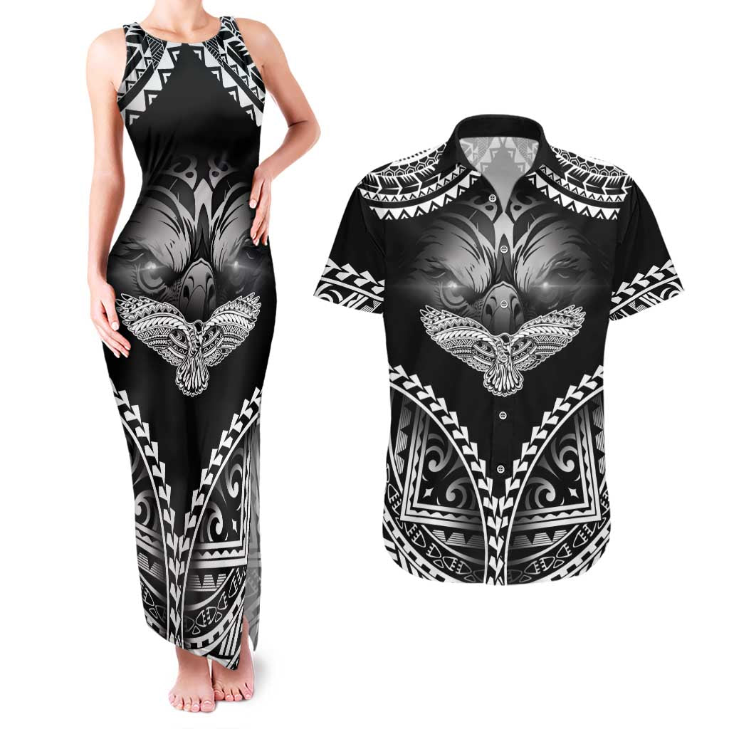 Hawaiian Hawk Couples Matching Tank Maxi Dress and Hawaiian Shirt Polynesian Pattern Style