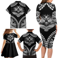 Hawaiian Hawk Family Matching Long Sleeve Bodycon Dress and Hawaiian Shirt Polynesian Pattern Style