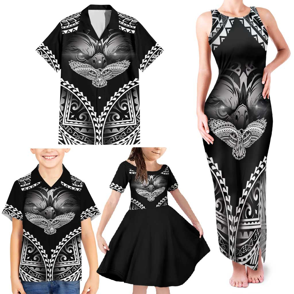 Hawaiian Hawk Family Matching Tank Maxi Dress and Hawaiian Shirt Polynesian Pattern Style