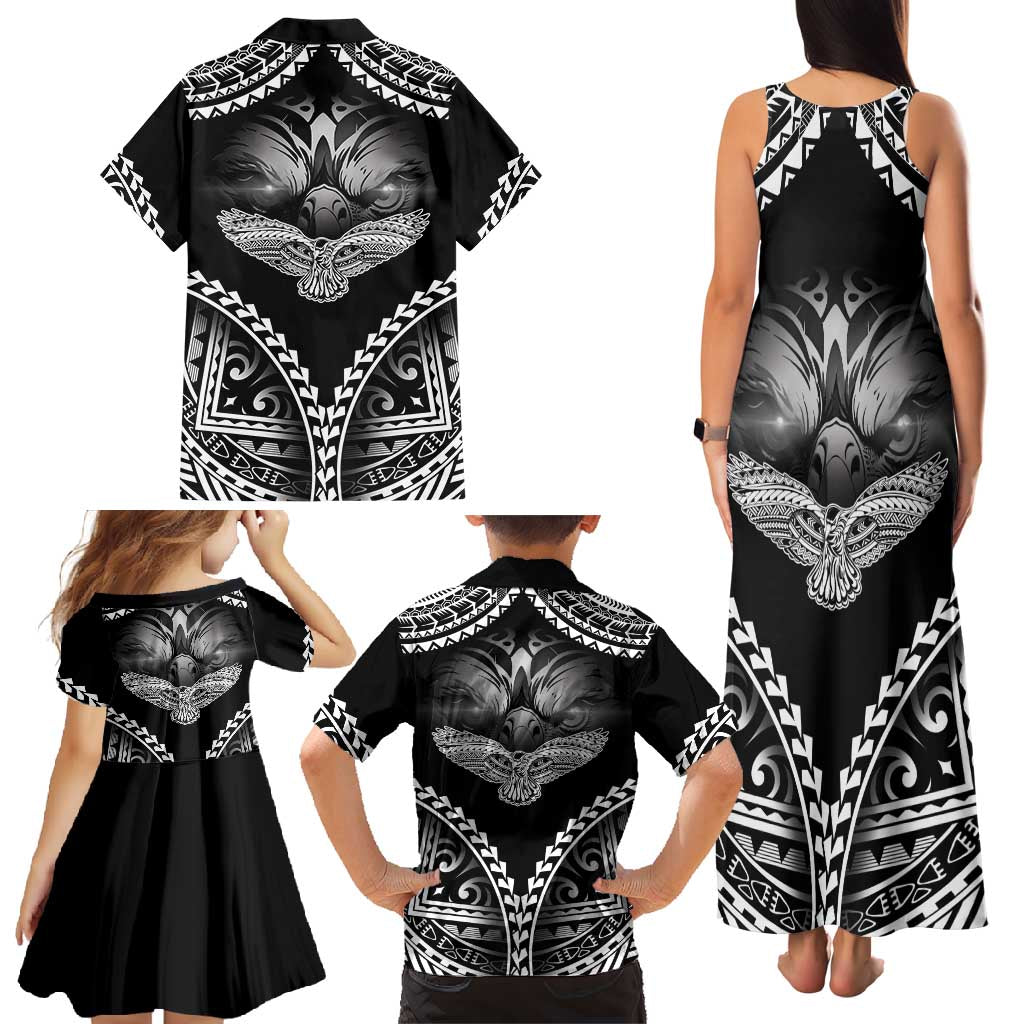 Hawaiian Hawk Family Matching Tank Maxi Dress and Hawaiian Shirt Polynesian Pattern Style