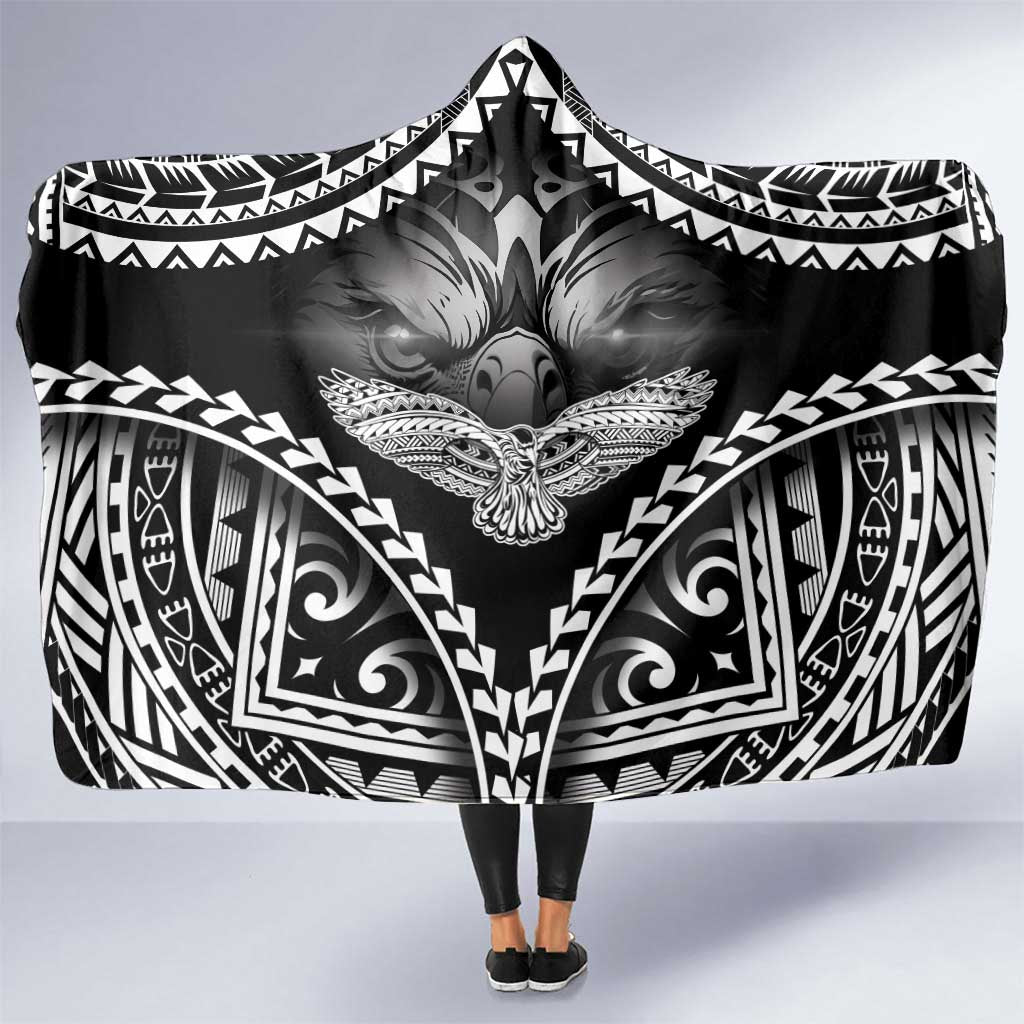 Hawaiian Hawk Hooded Blanket Polynesian Pattern Style LT05 One Size Black - Polynesian Pride