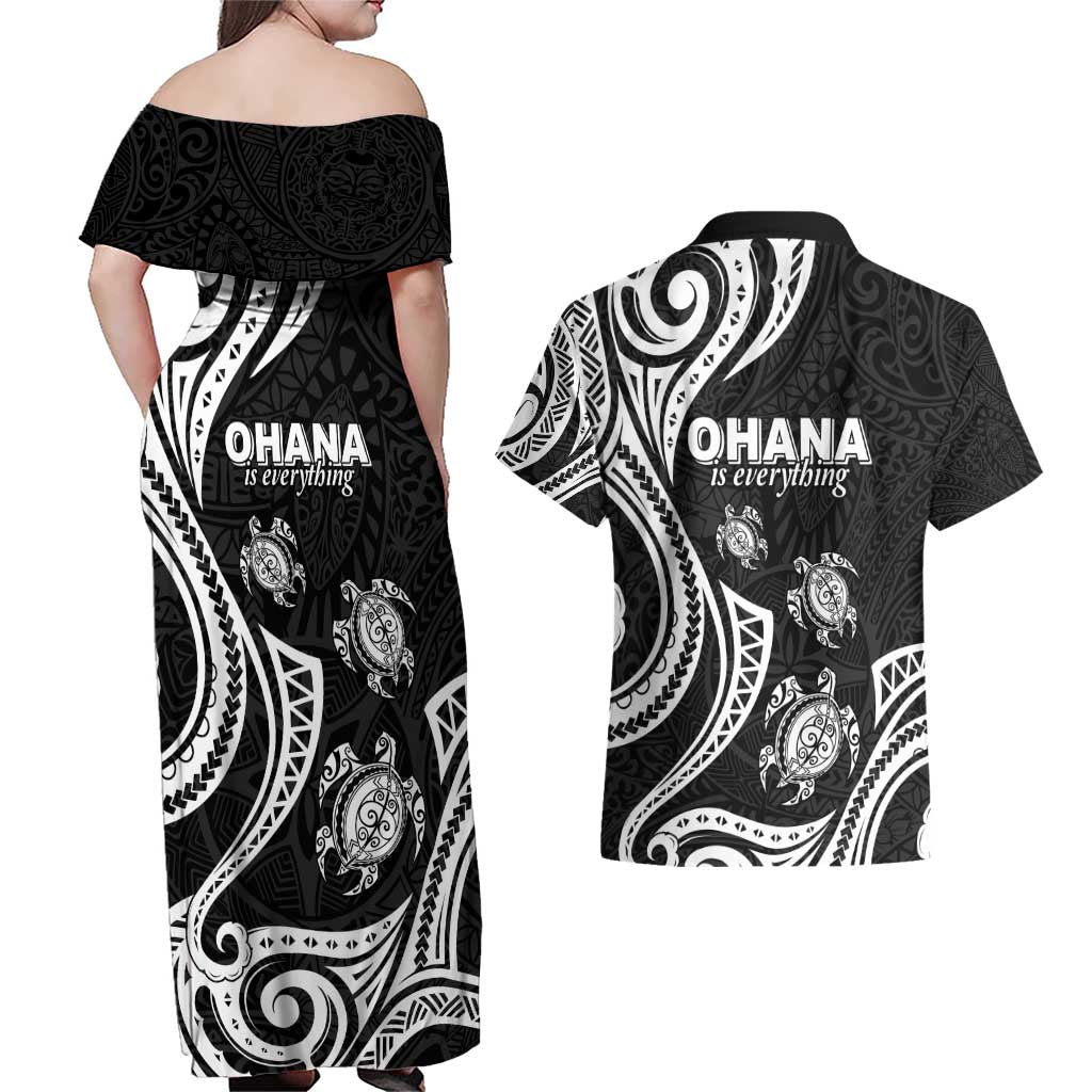 Hawaii Ohana Means Family Couples Matching Off Shoulder Maxi Dress and Hawaiian Shirt Sea Turtle Polynesian Style LT05 - Polynesian Pride