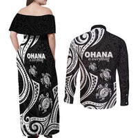 Hawaii Ohana Means Family Couples Matching Off Shoulder Maxi Dress and Long Sleeve Button Shirt Sea Turtle Polynesian Style LT05 - Polynesian Pride