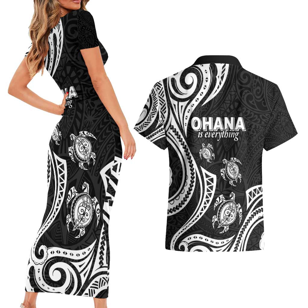 Hawaii Ohana Means Family Couples Matching Short Sleeve Bodycon Dress and Hawaiian Shirt Sea Turtle Polynesian Style LT05 - Polynesian Pride
