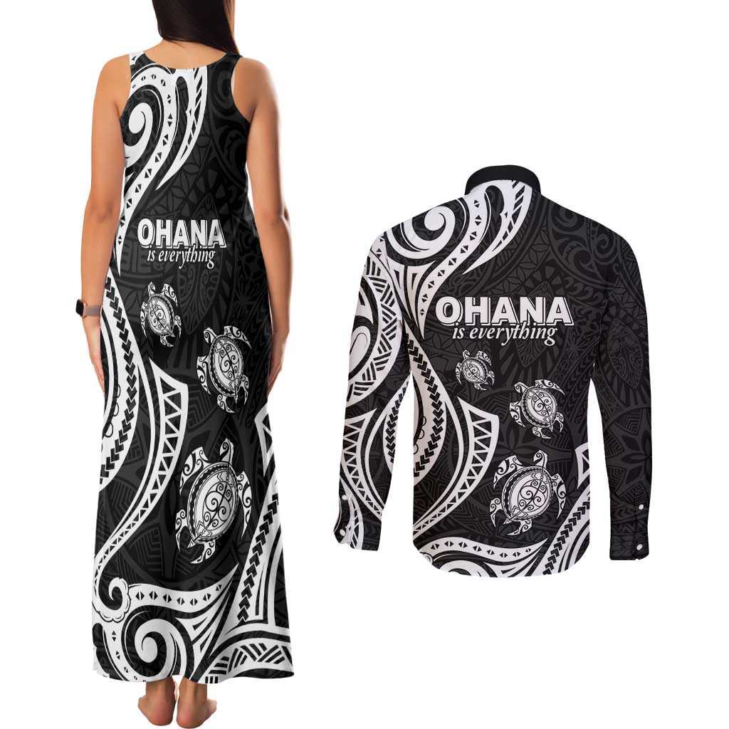 Hawaii Ohana Means Family Couples Matching Tank Maxi Dress and Long Sleeve Button Shirt Sea Turtle Polynesian Style LT05 - Polynesian Pride