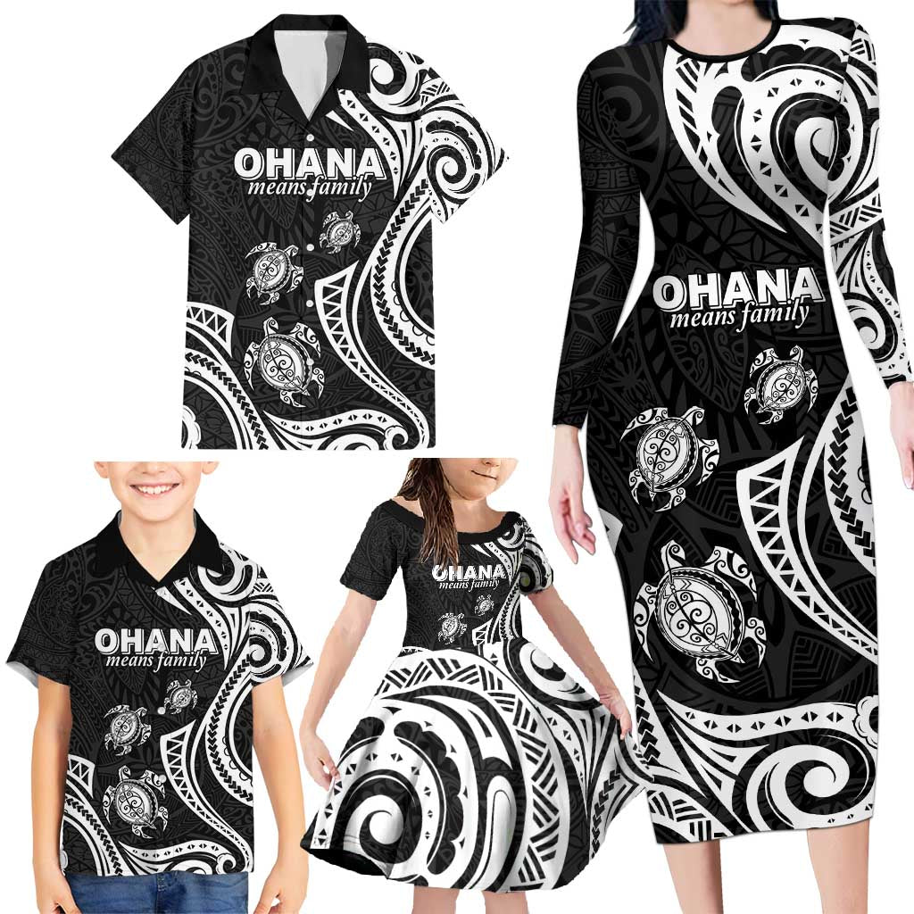 Hawaii Ohana Means Family Family Matching Long Sleeve Bodycon Dress and Hawaiian Shirt Sea Turtle Polynesian Style LT05 - Polynesian Pride