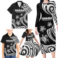 Hawaii Ohana Means Family Family Matching Long Sleeve Bodycon Dress and Hawaiian Shirt Sea Turtle Polynesian Style LT05 - Polynesian Pride