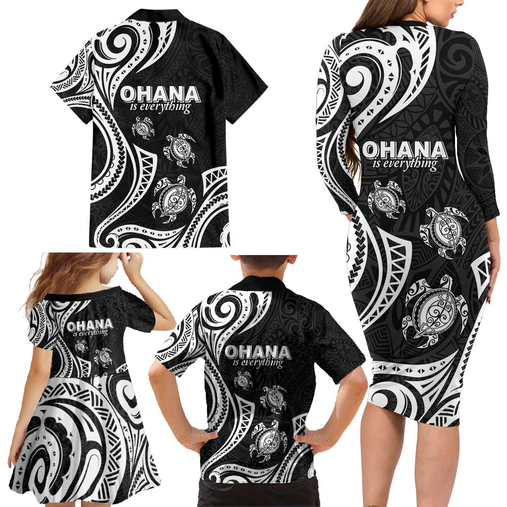 Hawaii Ohana Means Family Family Matching Long Sleeve Bodycon Dress and Hawaiian Shirt Sea Turtle Polynesian Style LT05 - Polynesian Pride