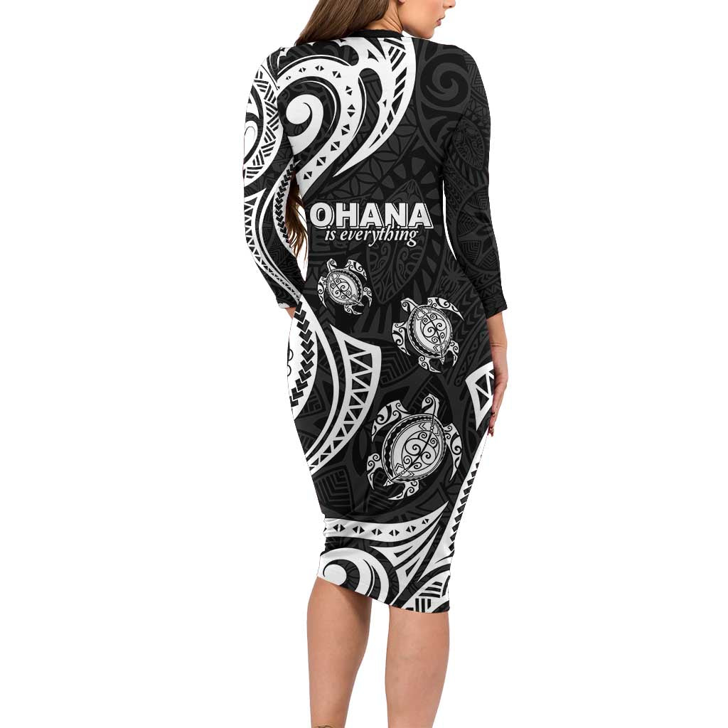 Hawaii Ohana Means Family Family Matching Long Sleeve Bodycon Dress and Hawaiian Shirt Sea Turtle Polynesian Style LT05 - Polynesian Pride